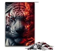 Rompecabezas para Adultos de 1000 Piezas, Tigres Blancos de Fuego Rojo, Juguetes de Rompecabezas para decoración del hogar, Regalo Ideal para Toda la Familia, 1000 Piezas