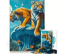 Rompecabezas para Adultos de 1000 Piezas Tigres Gemelos sobre un Hongo alienígena Gigante Juego de Ajuste preciso Juguete Inteligente para el Cerebro Tiempo Libre Regalo de cumpleaños (38x52cm)