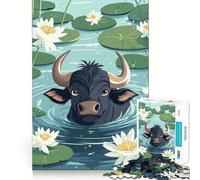 Rompecabezas para Adultos de 1000 Piezas Toro de Dibujos Animados en un Estanque de nenúfares Juego de lógica con Piezas de Ajuste preciso Divertido y Acogedor Regalo Ideal para cumpleaños (38x26cm)