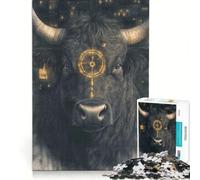 Rompecabezas para Adultos de 1000 Piezas: Toro Negro con símbolo Dorado, decoración de Pared, decoración para el hogar, con Piezas de Formas aleatorias Que encajan Perfectamente 38x26cm