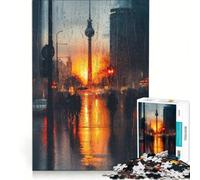 Rompecabezas para Adultos de 1000 Piezas Torre de televisión de Berlín bajo la Lluvia al Atardecer Juegos relajantes para desconectar intelectualmente Regalo de cumpleaños o para viajeros 38x52cm
