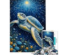Rompecabezas para Adultos de 1000 Piezas Tortuga Marina en la Noche Estrellada Rompecabezas para Adultos Juego Familiar Una Obra de Arte Un Gran Regalo para los Amantes de los Juegos (tamaño 50x75cm)