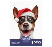 Rompecabezas para Adultos De 1000 Piezas Toy Fox Terrier Dog with Santa Hat Rompecabezas para Adultos Juego Familiar Divertido Y Humorístico Cumpleaños Y Navidad 70x50cm/1000pcs