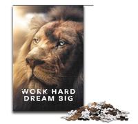 Rompecabezas para Adultos de 1000 Piezas Trabaja Duro sueña en Grande diseño de león Ideal para Juegos educativos desafíos decoración única para el hogar y como Regalo Medidas 75x50cm