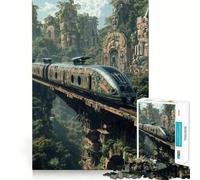Rompecabezas para Adultos de 1000 Piezas Tren a través de la Ciudad de la Jungla, Bordes impecables, Divertido Juego de concentración Mental, Juego Tranquilo, decoración navideña, Regalo (38x52cm)