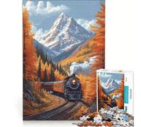 Rompecabezas para Adultos de 1000 Piezas Tren a través de Las montañas otoñales Juego Imposible Actividades Divertidas para Hacer en casa cumpleaños 38x52cm