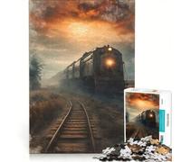 Rompecabezas para Adultos de 1000 Piezas Tren al Atardecer con Niebla Juegos relajantes desafío difícil fortalece el Amor Entre Parejas 50x75cm