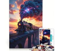 Rompecabezas para Adultos de 1000 Piezas Tren de Vapor sobre un Puente al Atardecer Juego Educativo para Relajarse intelectualmente Regalo de cumpleaños 38x52cm