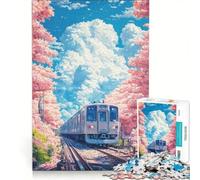 Rompecabezas para Adultos de 1000 Piezas Tren Entre cerezos en Flor Juego Relajante desafío difícil fortalece el Amor Entre Parejas 50x75cm