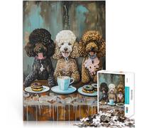 Rompecabezas para Adultos de 1000 Piezas Tres caniches con golosinas y café. Montaje de Patrones Juego de desafío único 52x38cm