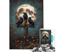 Rompecabezas para Adultos de 1000 Piezas Tres Cuervos en una Cruz con Luna Rompecabezas de 1000 Piezas Juguetes de decoración para el hogar Decoración de Pared para Amigos y Familiares (38x52cm)
