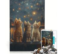 Rompecabezas para Adultos de 1000 Piezas Tres Gatitos Mirando Las Estrellas Juguete Educativo con Corte de precisión Que fomenta el Amor en la Pareja 38x26cm