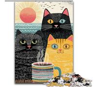 Rompecabezas para Adultos de 1000 Piezas: Tres Gatos Tomando café Rompecabezas difícil para Adultos de 26x38cm Un desafío para Adolescentes, una Divertida Noche de Juegos en Familia