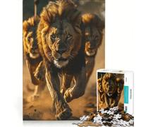 Rompecabezas para Adultos de 1000 Piezas Trío de Leones en una Carrera épica decoración de Pared de Juguete desafiante para completar Toda la Familia 38x52cm