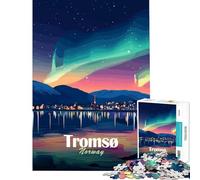Rompecabezas para Adultos de 1000 Piezas Tromsø Noruega Aurora Boreal Paisaje Nocturno Juegos educativos Juguetes Juegos educativos Grandes Regalos y Juguetes Una Obra de Arte Tamaño 38x26cm