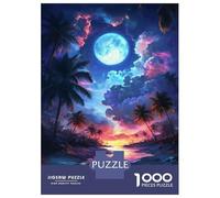 Rompecabezas para Adultos De 1000 Piezas Tropical Moonlit Beach Scene Rompecabezas para Adultos Juego Práctico Decoración De Pared para Cumpleaños, Navidad 52x38cm/1000pcs
