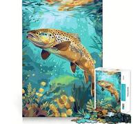 Rompecabezas para Adultos de 1000 Piezas Trucha marrón submarina,Pieza de Corte Limpio,Juego para ejercitar la Mente,Juego de Ocio,Pieza de Arte navideña (38x52cm)