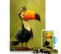 Rompecabezas para Adultos de 1000 Piezas Tucán de Dibujos Animados bajo la Lluvia,Bordes Finos,Manualidades,Juego cognitivo,Juguete,Juego Relajante,decoración navideña para la Pared (50x75cm)