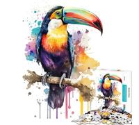 Rompecabezas para Adultos de 1000 Piezas Tucán en Acuarela Juego Imposible Juguete Educativo y desafiante Regalo Ideal para cumpleaños Mejora la Memoria (Tamaño 75x50cm)