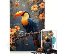 Rompecabezas para Adultos de 1000 Piezas Tucán en Flor Tropical, Arte de Bordes precisos, Juguete Creativo, Juego para Pasar un rato Agradable, Pieza de Arte navideña (38x26cm)