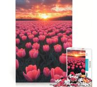 Rompecabezas para Adultos de 1000 Piezas Tulipanes Rosas al Atardecer Juegos educativos Actividades Familiares Regalo de cumpleaños Regalos de Viaje 38x26cm