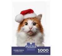 Rompecabezas para Adultos De 1000 Piezas Turkish Van Cat with Santa Hat Portrait Rompecabezas para Adultos Juguete Decoración De Pared Carrera De Velocidad Manual 70x50cm/1000pcs