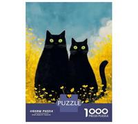 Rompecabezas para Adultos De 1000 Piezas Two Black Cats in Yellow Flowers Rompecabezas para Adultos Juguete Decoración De Pared Corte De Precisión 70x50cm/1000pcs