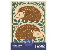 Rompecabezas para Adultos De 1000 Piezas Two Hedgehogs with Floral Border Illustration Rompecabezas para Adultos Juego Familiar Divertido Y Humorístico Cumpleaños Y Navidad 38x26cm/1