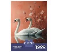 Rompecabezas para Adultos De 1000 Piezas Two Swans in Water with Flowers Rompecabezas para Adultos Juegos Relajantes Mejora La Memoria para Cumpleaños, Navidad 70x50cm/1000pcs