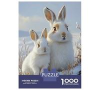 Rompecabezas para Adultos De 1000 Piezas Two White Rabbits in Snowy Field Rompecabezas para Adultos Juego De Ingenio Patrón De Ensamblaje Regalos para Amigos Y Familiares 38x26cm/1000pcs