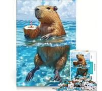 Rompecabezas para Adultos de 1000 Piezas: Un Capibara disfrutando de una Bebida de Coco en el océano Juego práctico Que fomenta el análisis y la lógica Regalo Ideal para Amigos y Familiares 38x52cm