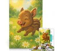 Rompecabezas para Adultos de 1000 Piezas Un Cerdito Feliz en un Prado, Juguetes para armar, para la diversión Familiar, con Piezas de Formas aleatorias Que encajan Perfectamente 38x26cm