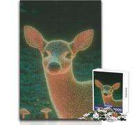 Rompecabezas para Adultos de 1000 Piezas: Un Ciervo mágico con astas Brillantes en un Bosque Encantado Juego práctico de Aprendizaje Regalo Educativo para cumpleaños Tamaño 50x75cm