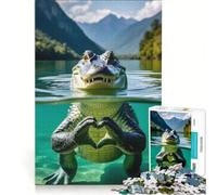 Rompecabezas para Adultos de 1000 Piezas: Un cocodrilo Formando un corazón en un Lago Juego de ingenio, un Reto difícil Regalos para Amigos y Familiares 38x52cm
