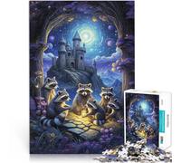 Rompecabezas para Adultos de 1000 Piezas Un Encuentro de fantasía con mapaches Rompecabezas con póster a Juego y Hoja de Trivia 38x26cm