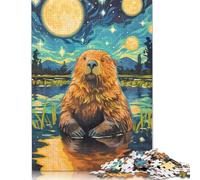 Rompecabezas para Adultos de 1000 Piezas, un Lindo Castor con una Noche Estrellada. Juego desafiante (38 x 26 cm).