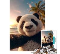 Rompecabezas para Adultos de 1000 Piezas Un Panda se Hace una Selfie al Atardecer en una Playa Tropical Difícil y desafiante Juegos Divertidos para Mayores de 14 años (38x52cm)
