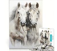 Rompecabezas para Adultos de 1000 Piezas: Un par de Caballos Blancos Juego Educativo, Ideal para divertirse en casa, cumpleaños y Navidad 50x75cm