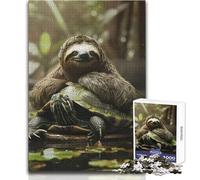 Rompecabezas para Adultos de 1000 Piezas: un Perezoso relajándose sobre una Tortuga Actividad de Ocio Tranquila y Agradable Juguete Artesanal de Bordes precisos de Primera Calidad Tamaño 38x26cm