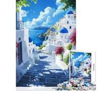 Rompecabezas para Adultos de 1000 Piezas un Pueblo de una Isla Griega Juguetes antiestrés Grandes Regalos y Juguetes Juegos educativos interacción Entre Padres e Hijos tamaño 50x75cm