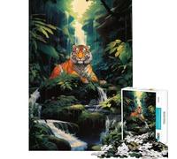 Rompecabezas para Adultos de 1000 Piezas Un Tigre en la Cascada Un desafío para completar Juego de ingenio difícil para Mayores de 14 años Juego de Rompecabezas Disponible (38x52cm)