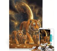 Rompecabezas para Adultos de 1000 Piezas: Una Familia de Tigres en el Universo Juegos Familiares, interacción Entre Padres e Hijos, Regalos para Amigos y Familiares 50x75cm