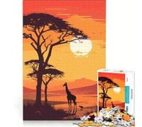Rompecabezas para Adultos de 1000 Piezas: Una Jirafa Solitaria al Atardecer Juegos Divertidos, Actividades Familiares, cumpleaños y Navidad 50x75cm