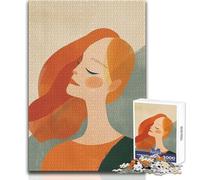 Rompecabezas para Adultos de 1000 Piezas: Una Mujer Pelirroja Feliz, Juegos relajantes, desafío difícil, Regalo para cumpleaños, tamaño 38x26cm