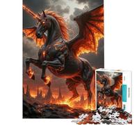 Rompecabezas para Adultos de 1000 Piezas Unicornio Alado de Fuego en Paisaje volcánico Rompecabezas para Adolescentes Juego Familiar Corte de precisión Un Reto para completar (tamaño 50x75cm)