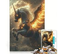 Rompecabezas para Adultos de 1000 Piezas: Unicornio Alado de Fuego, Juguetes para armar, Carrera de Velocidad Manual, con Piezas de Formas aleatorias Que encajan Perfectamente 38x26cm