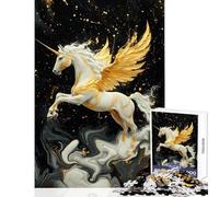 Rompecabezas para Adultos de 1000 Piezas Unicornio Alado Dorado sobre mármol Rompecabezas de 1000 Piezas Juegos educativos Regalos de Amigo Invisible Vacaciones en casa para Pasar el rato (38x26cm)