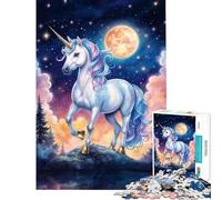 Rompecabezas para Adultos de 1000 Piezas Unicornio mágico bajo la luz de la Luna Juguetes educativos Juegos Familiares desafío difícil Regalos de Amigo Invisible (tamaño 75x50cm)