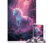 Rompecabezas para Adultos de 1000 Piezas: Unicornio místico en el Bosque Juguetes antiestrés Grandes Regalos y Juguetes Juegos relajantes Entrena tu Cerebro y Tus Manos Tamaño 38x26cm