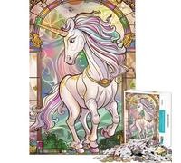 Rompecabezas para Adultos de 1000 Piezas Unicornio Retro Cristal Dorado Juego práctico una Obra de Arte cumpleaños y Navidad (tamaño 38x26cm)